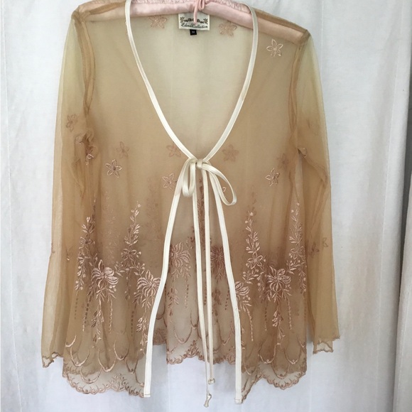 Sheer Embroidered Tan Robe - Picture 4 of 4